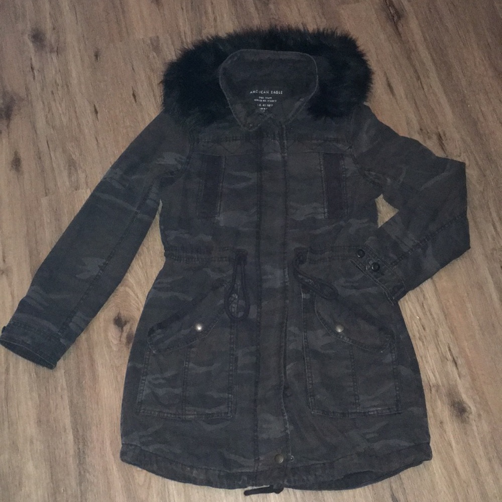 AE Utility Camouflage Jacket W/ Removable Faux Fur